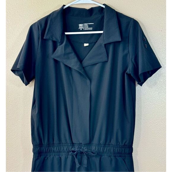 Albion Black Collar Roll Tab Short Sleeve Zipper Jogger Jumpsuit Women's M - Picture 5 of 13